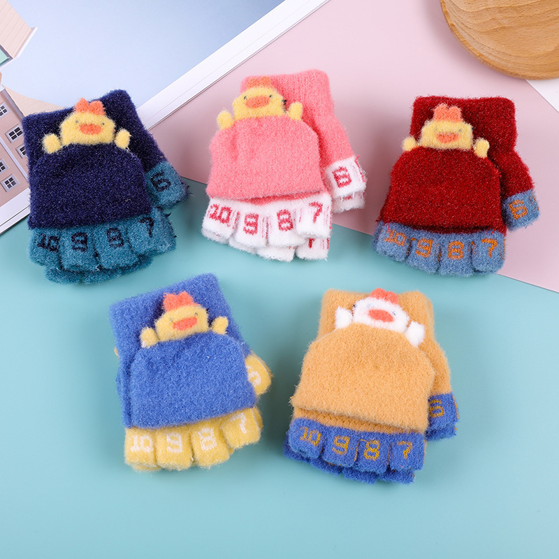 女童手套儿童冬天写字翻盖指套小女孩冬季加棉保暖五指套2023新款
