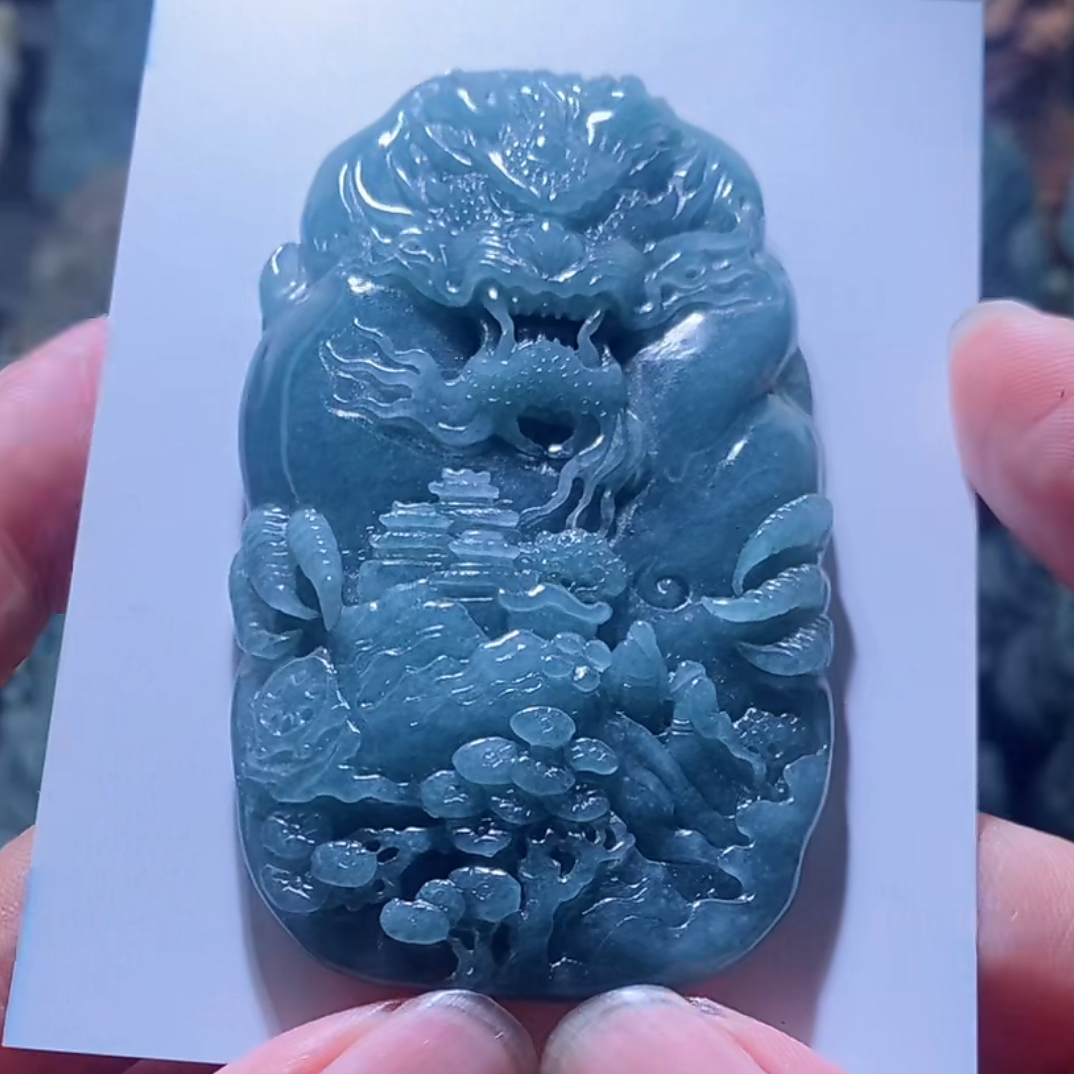 天然翡翠玉龙山水龙行天下生意兴隆 