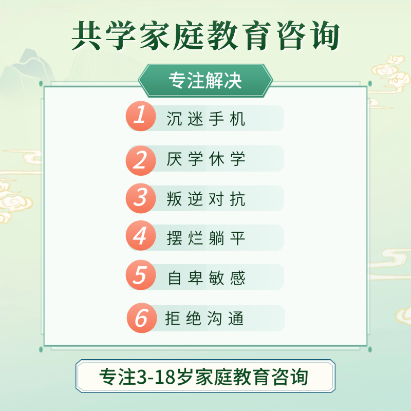 厌学休学沉迷手机等家庭问题解决方案（咨询费  非课程）