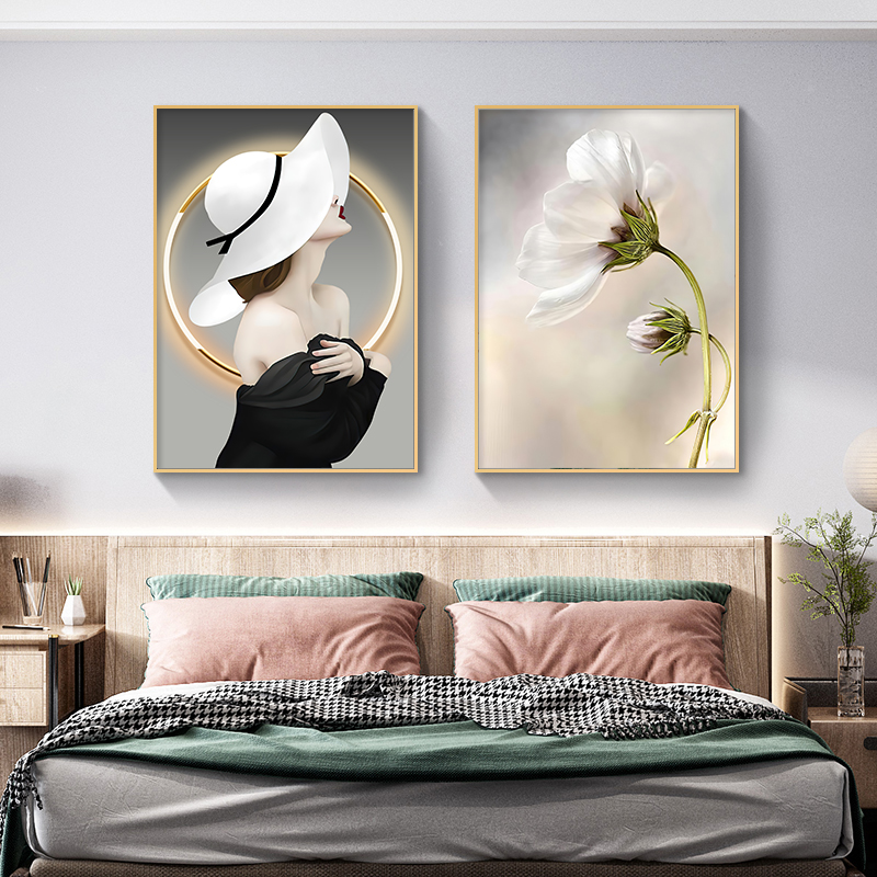 富贵女郎装饰画卧室床头轻奢房间挂画客厅餐厅墙面画高级感壁画