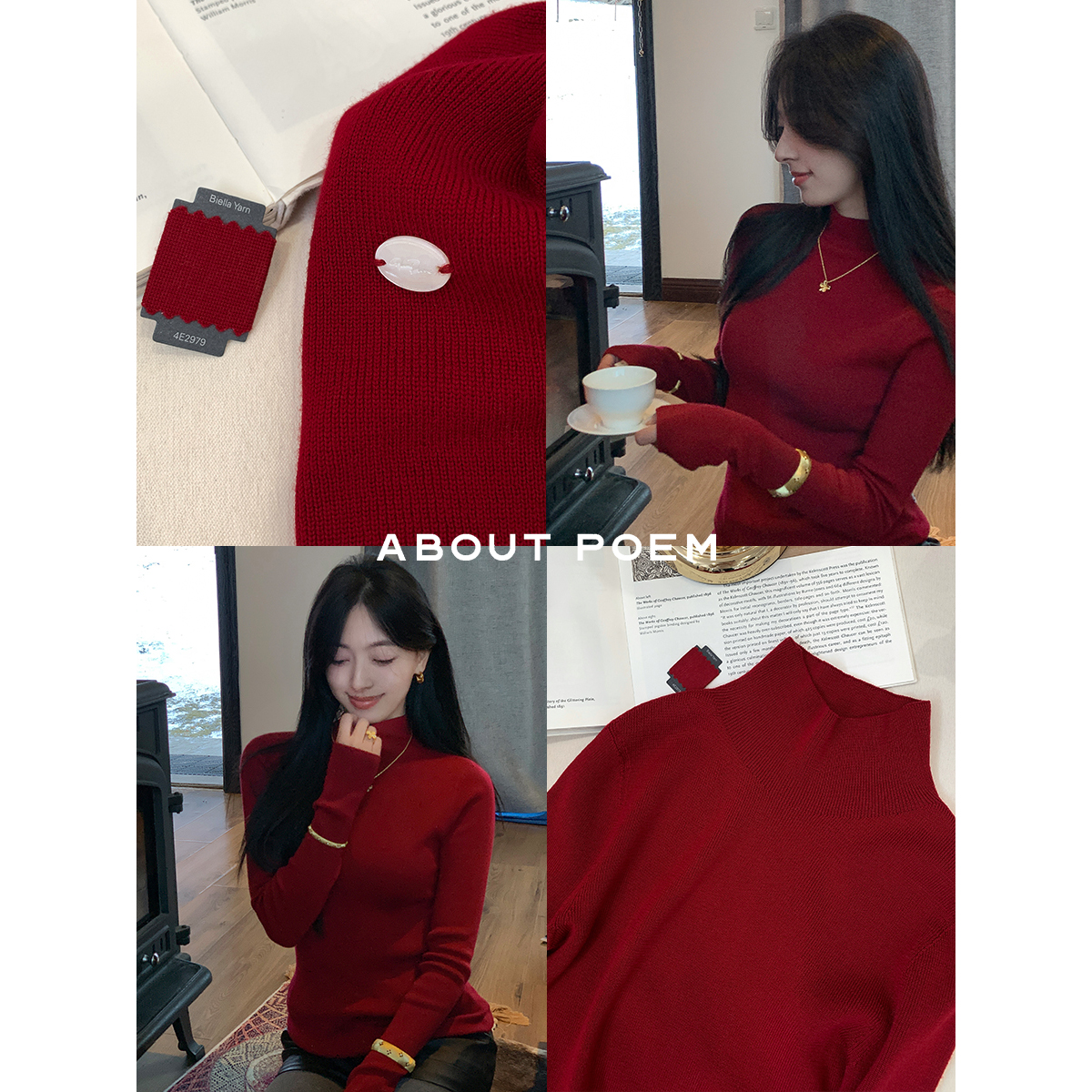 夏诗文 100%美丽奴羊毛OTW扬子纱岛精无缝一体加厚半高领针织衫女