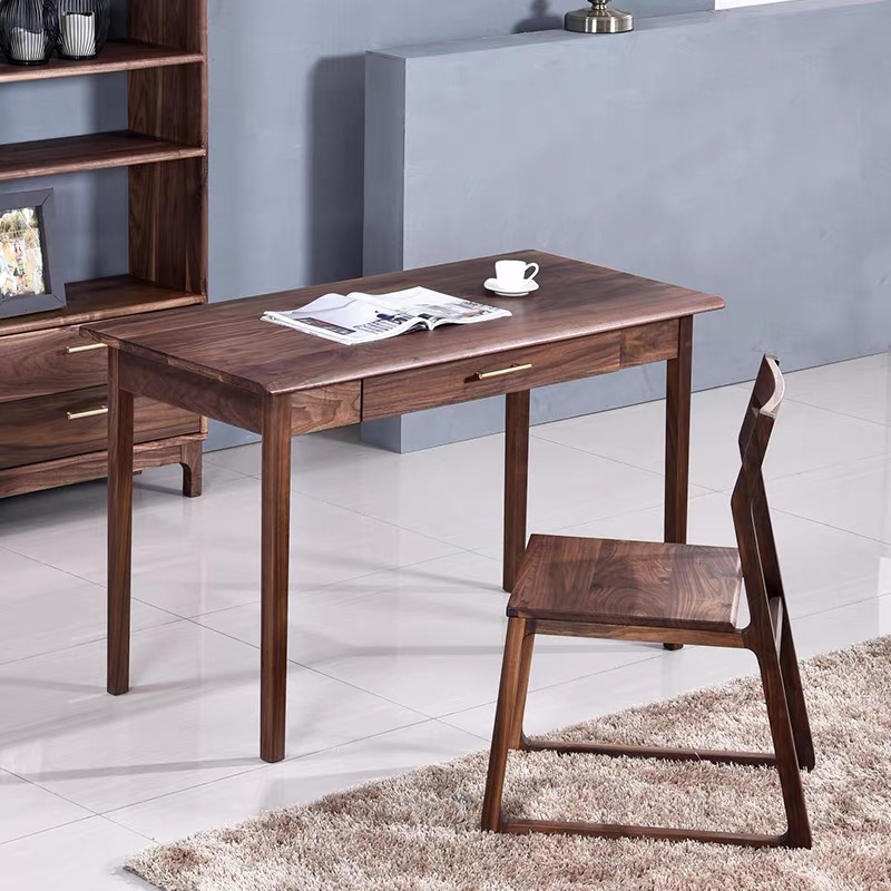 北美黑胡桃实木书桌北欧现代轻奢写字台精品书房ins风简约家用桌