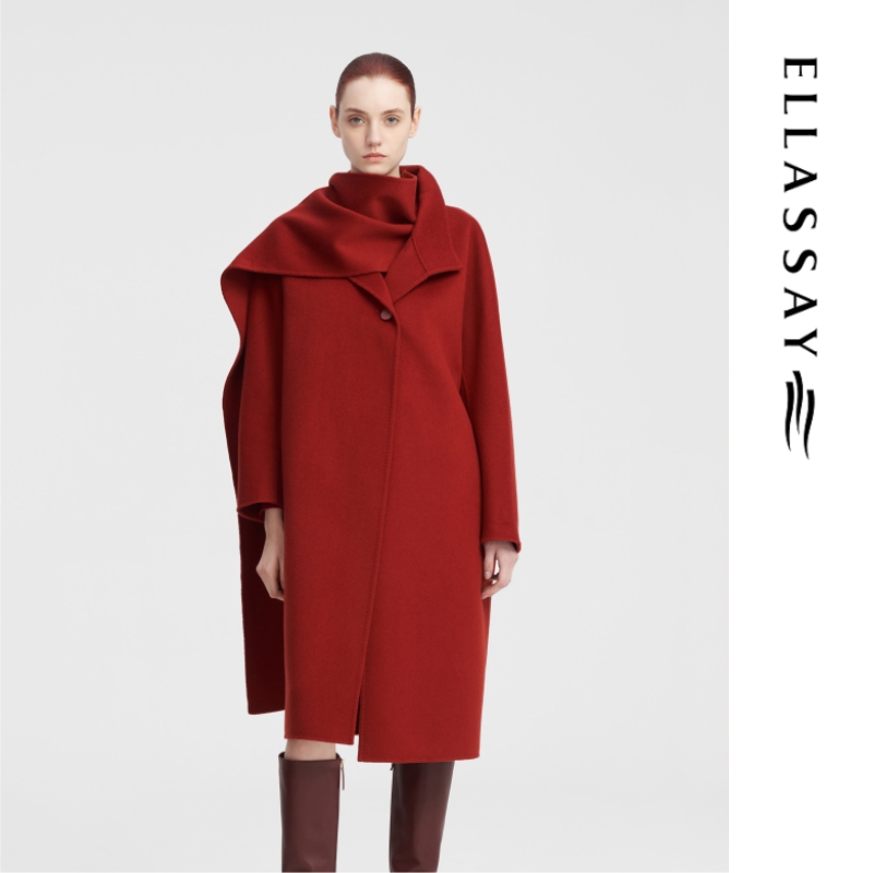 ELLASSAY歌力思秋冬新款长款围巾毛呢外套大衣女EWF343D00400