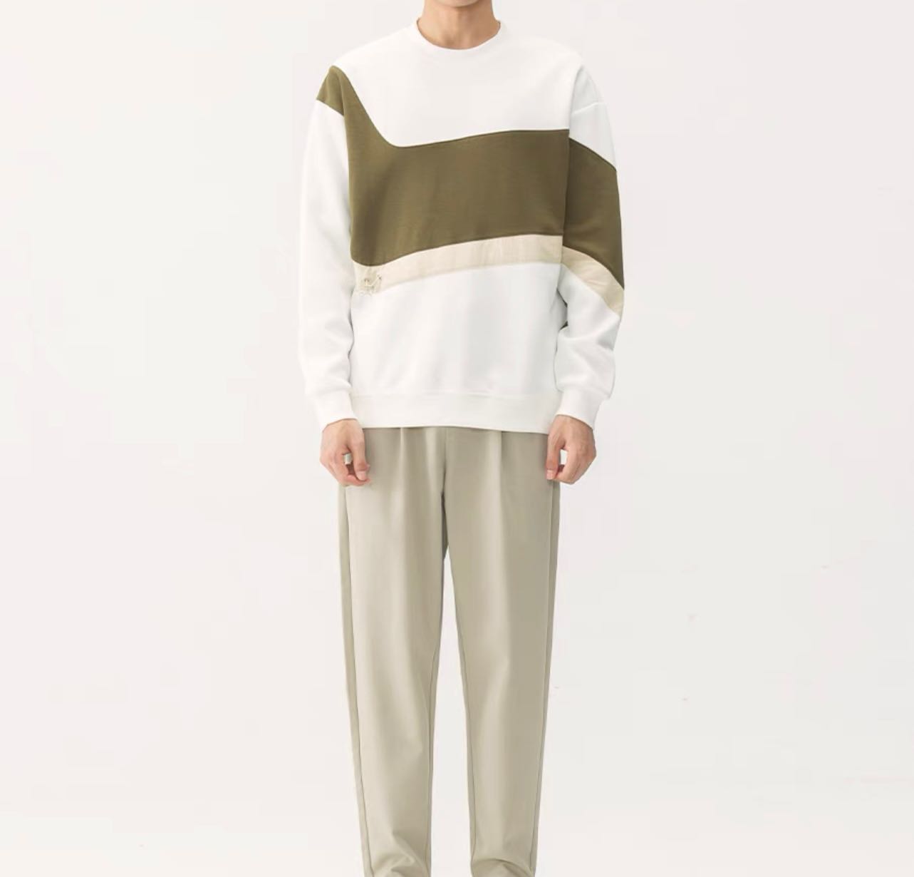 【koztun】秋季上衣6835#休闲时尚长袖条纹圆领秋潮流百搭男士百搭