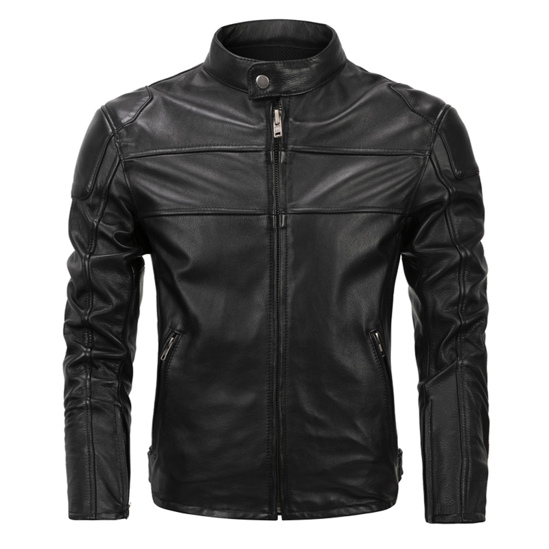 哈雷机车服纯头层牛皮真皮皮衣男摩托车骑行服可加护具外套
