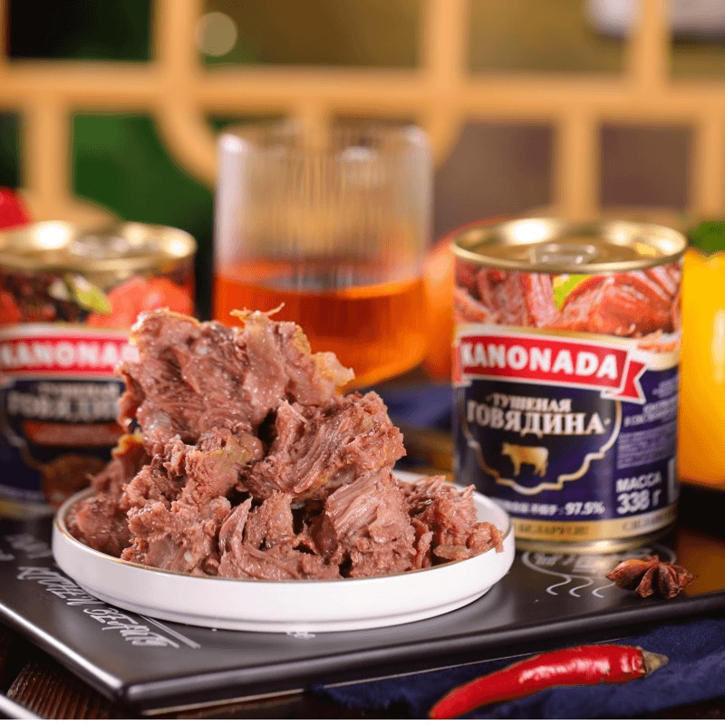 白俄罗斯牛肉罐头96.2%肉含量卡诺纳达多种口味338g/罐