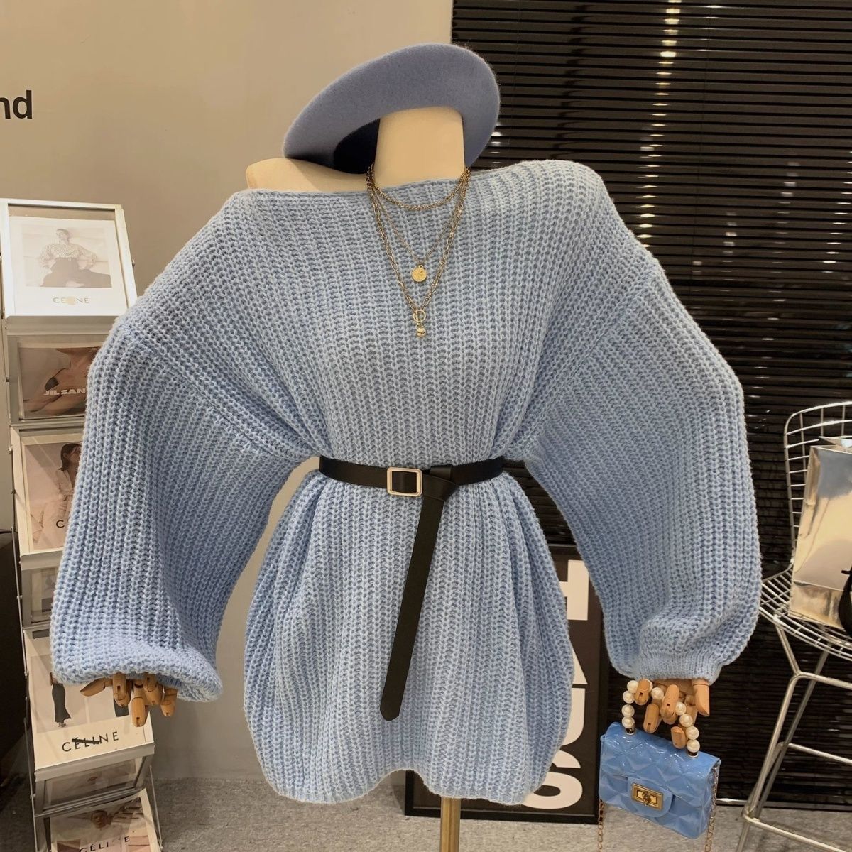 【送腰带】韩系宽松慵懒风毛衣女外穿秋冬新款设计感中长款针织衫