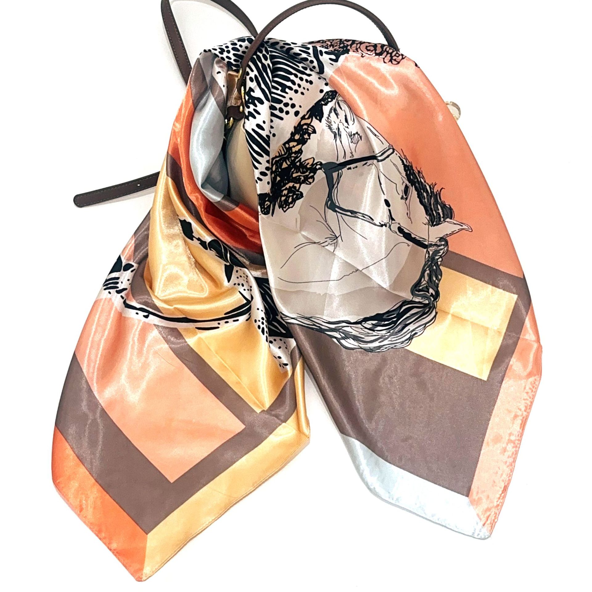 70大方巾春秋百搭新款雪纺色丁仿真丝缎面印花丝巾女礼品围巾2