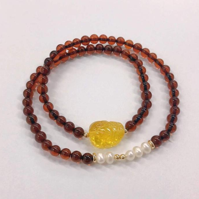 【香掌柜】血珀多圈貔貅珍珠手串（多样性发货）