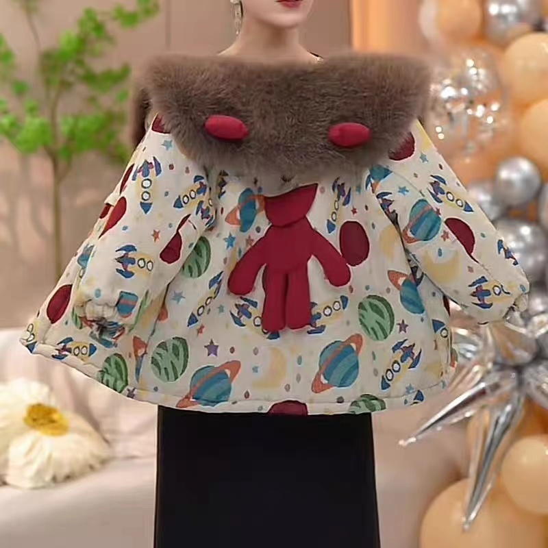 女童外套儿童冬装加绒加厚新款女宝洋气可爱防寒冬季棉袄毛领棉衣
