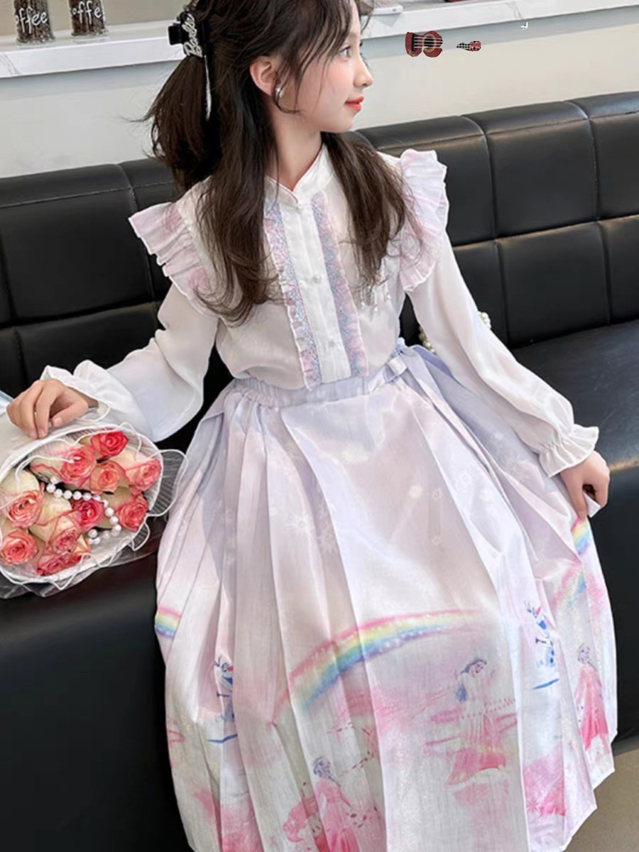 汉服女童长袖裙子新中式民国风学院风马面裙爱莎