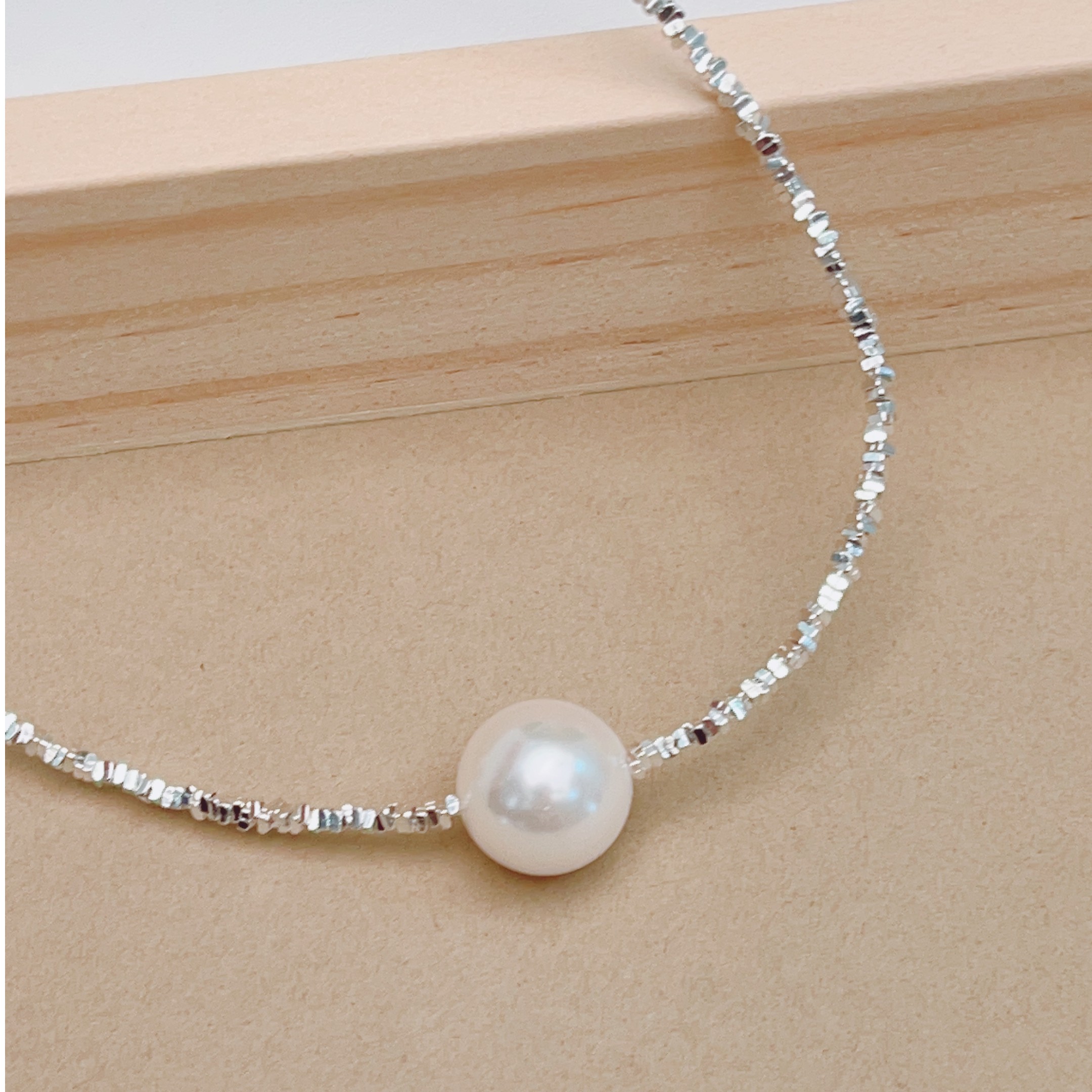 链子925银 经典碎银子系列项链 手链 12mm正圆无暇高亮施家珠百搭