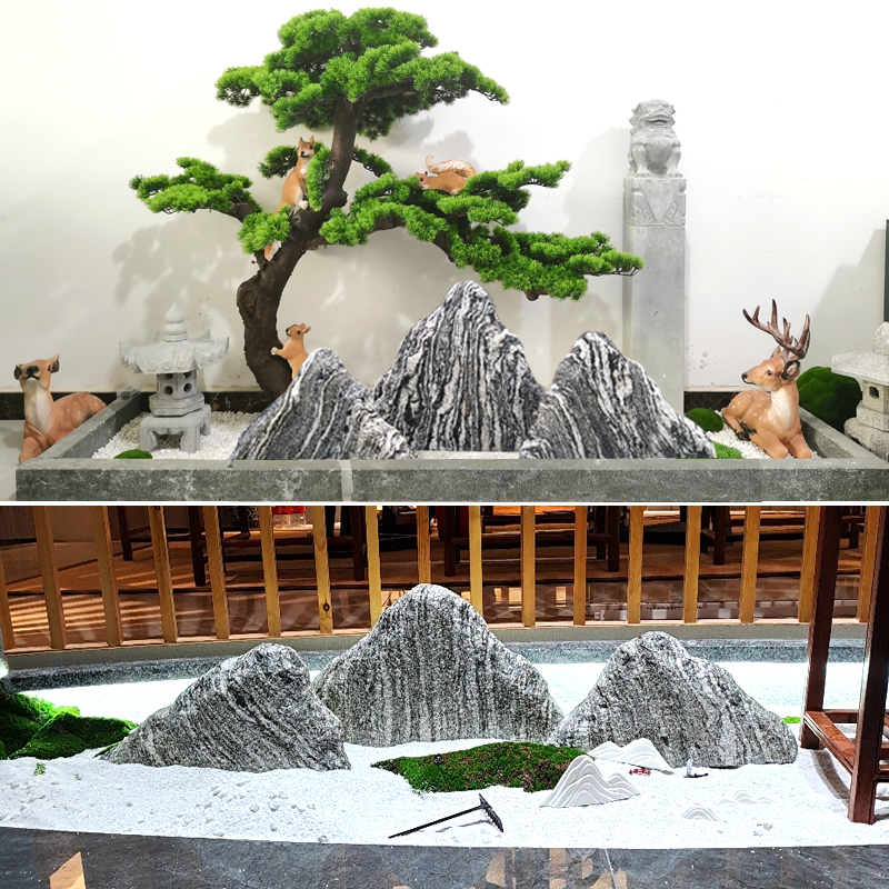 天然雪浪石切片组合室内外枯山水造景景观石刻字石自然石庭院摆件