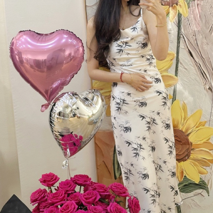 气质连衣裙竹叶缎面裙吊带裙性感夏季显瘦