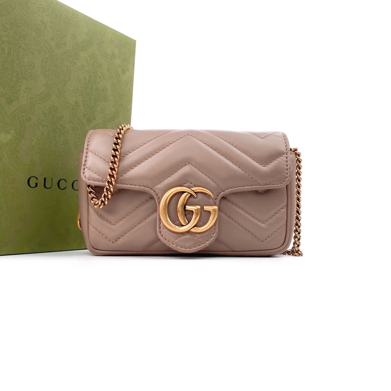 全新未使用 GUCCI/古驰 裸粉色marmont链条包迷你【精选专属】
