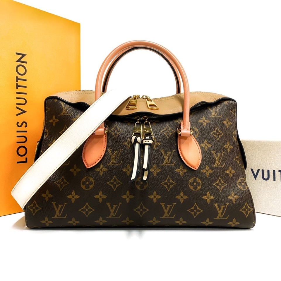95新 LouisVuitton/路易威登 拼色老花牛皮TUILERIES手提单肩包