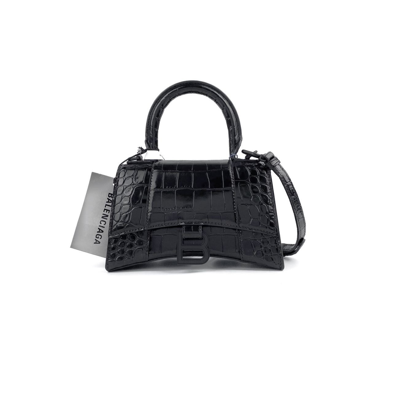 全新未使用 Balenciaga/巴黎世家 鳄压纹黑色黑标沙漏包xs/s