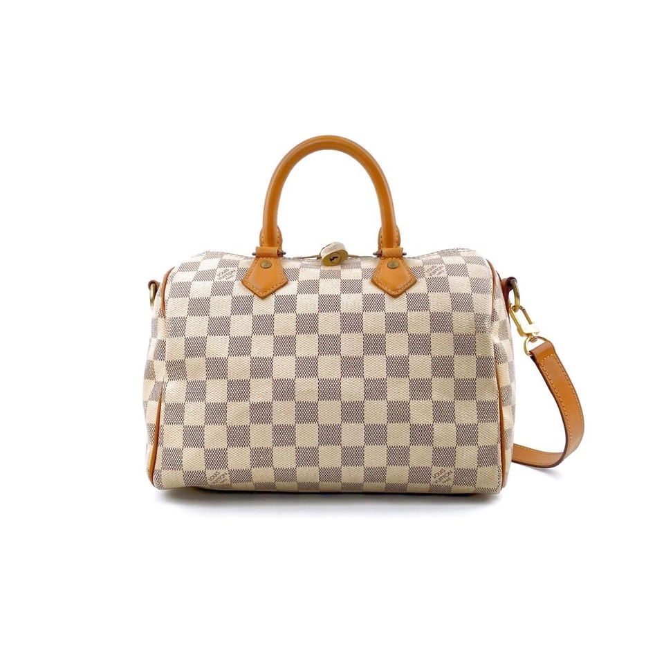 95新 LouisVuitton/路易威登 白棋盘格牛皮speedy25手提包单肩包