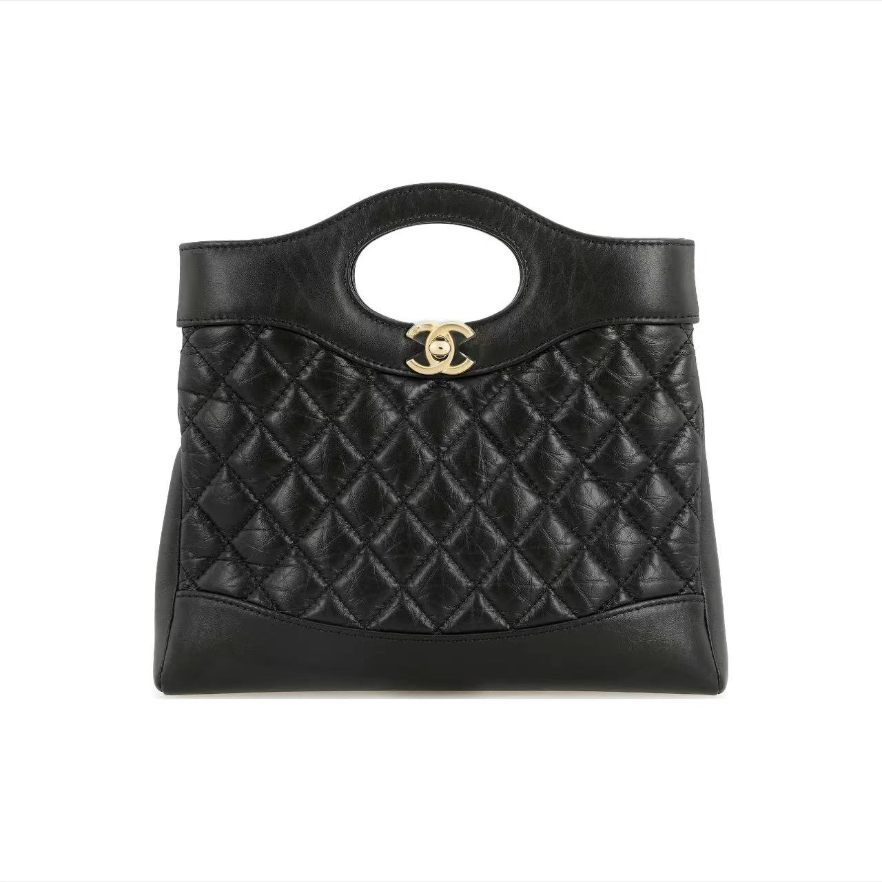 全新未使用 Chanel/香奈儿 23A黑色金扣菱格纹31bag手提单肩包