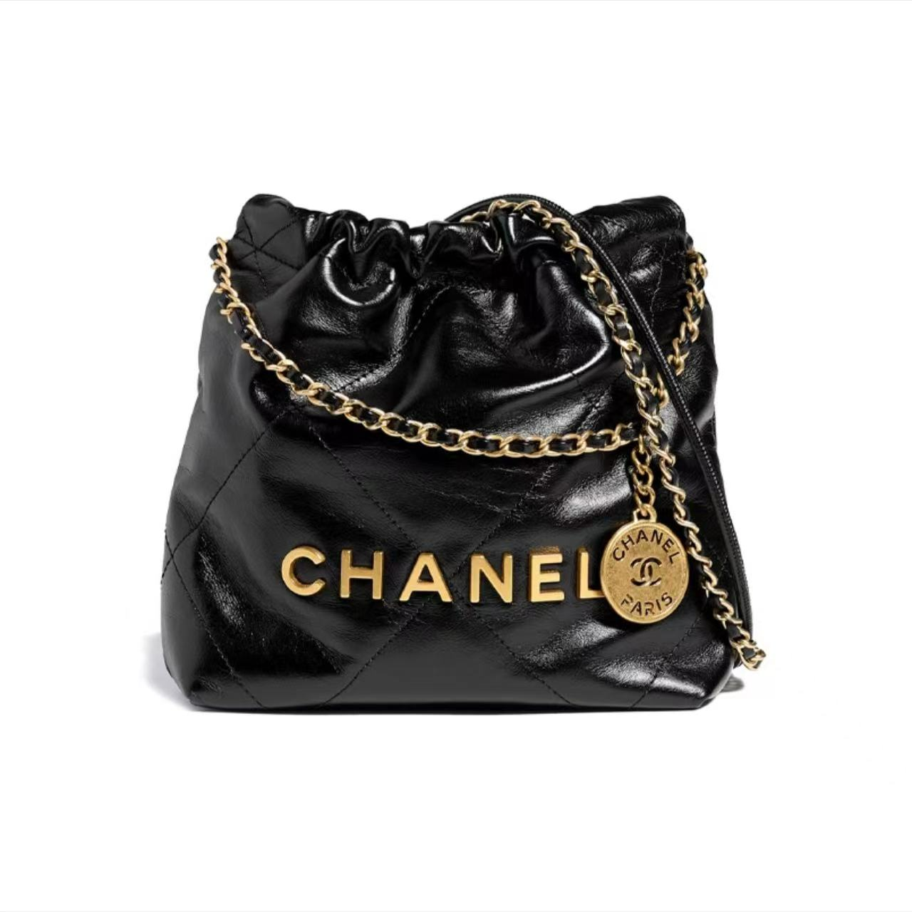 全新未使用 Chanel/香奈儿 黑金菱格22bag托特包迷你