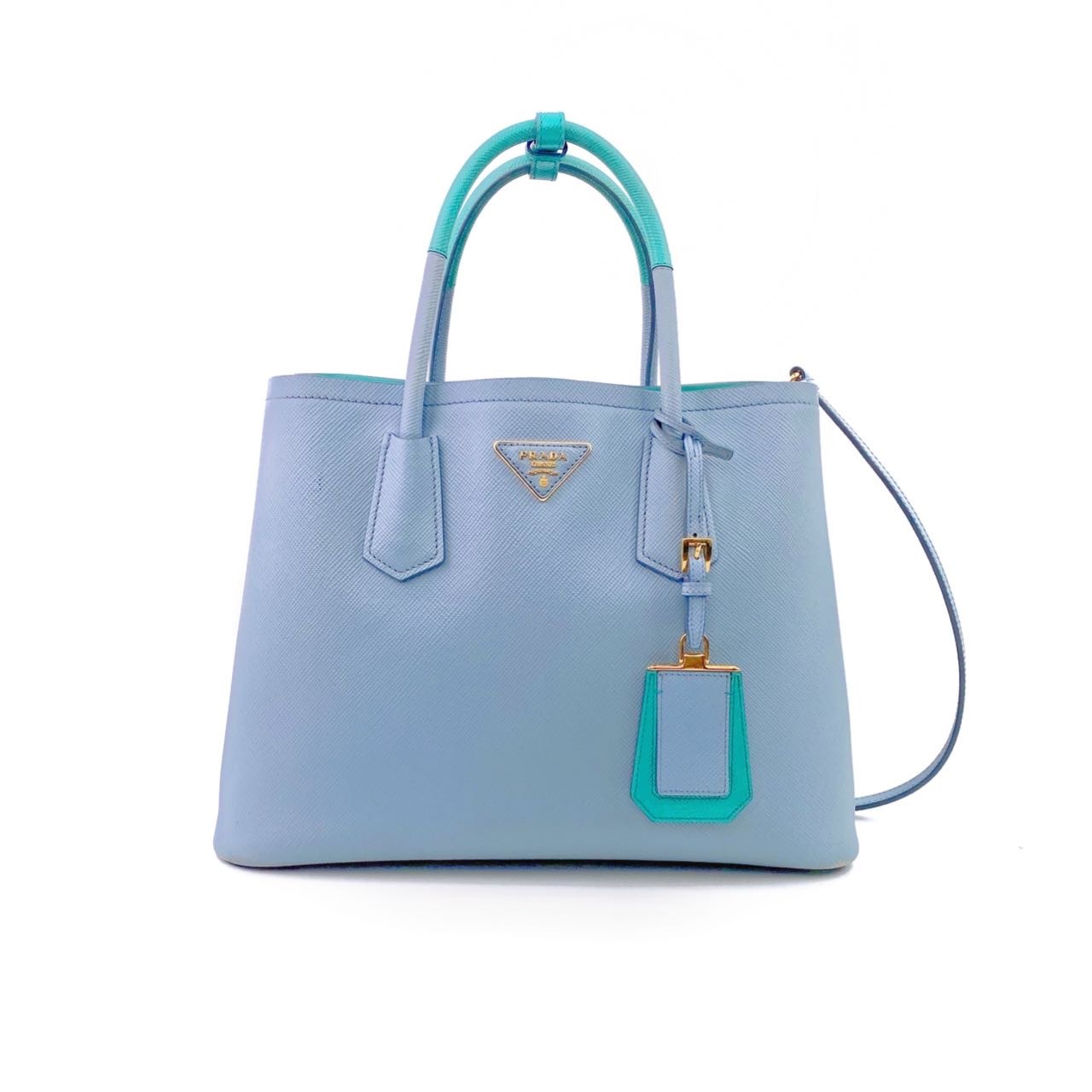 95新 Prada/普拉达 拼色牛皮金标手提包