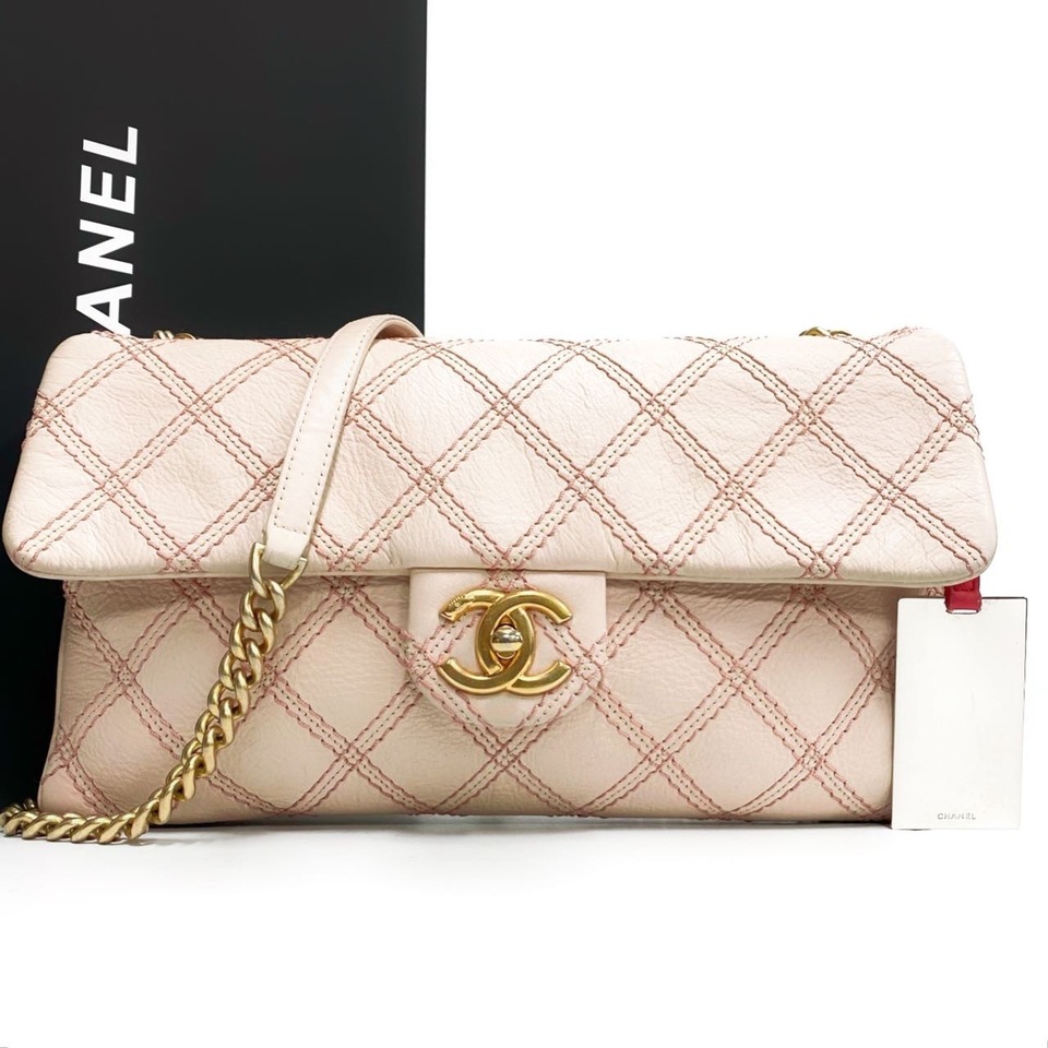 95新 Chanel/香奈儿 19开粉色金扣外缝线链条包