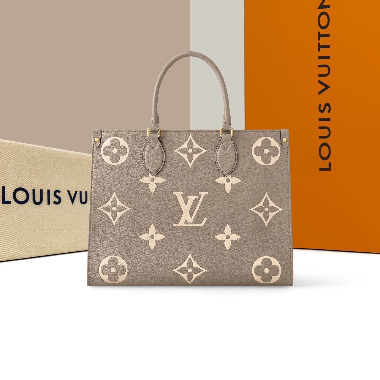 全新未使用 LouisVuitton/路易威登 大花大象灰Onthego中号手袋