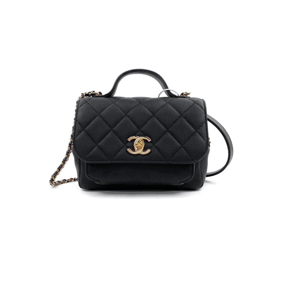 99新 Chanel/香奈儿 荔枝纹黑色金扣handle邮差包手提包链条包