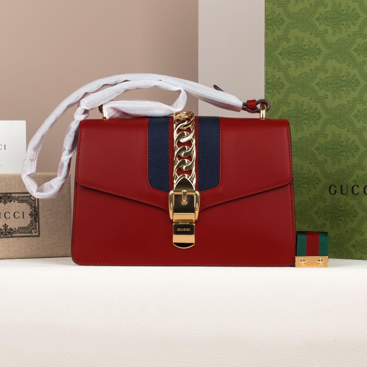 95新 GUCCI/古驰 红色塞尔维亚中号