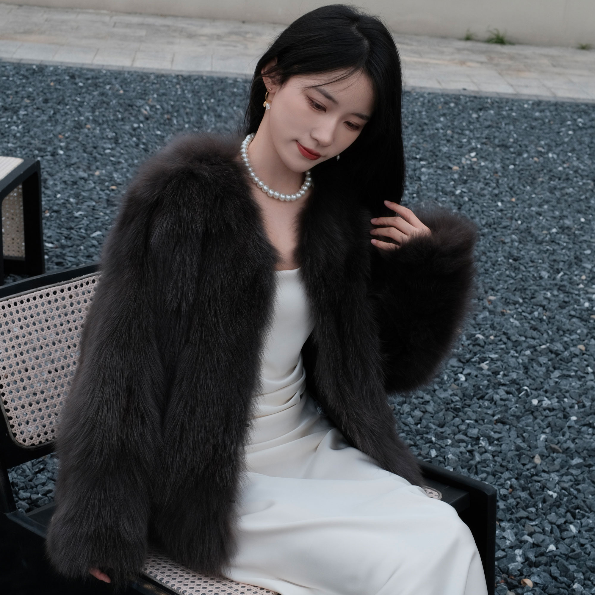 M佳 “迷雾庄园” 芬兰进口狐狸毛v领坎毛整皮冬季新款皮草外套女