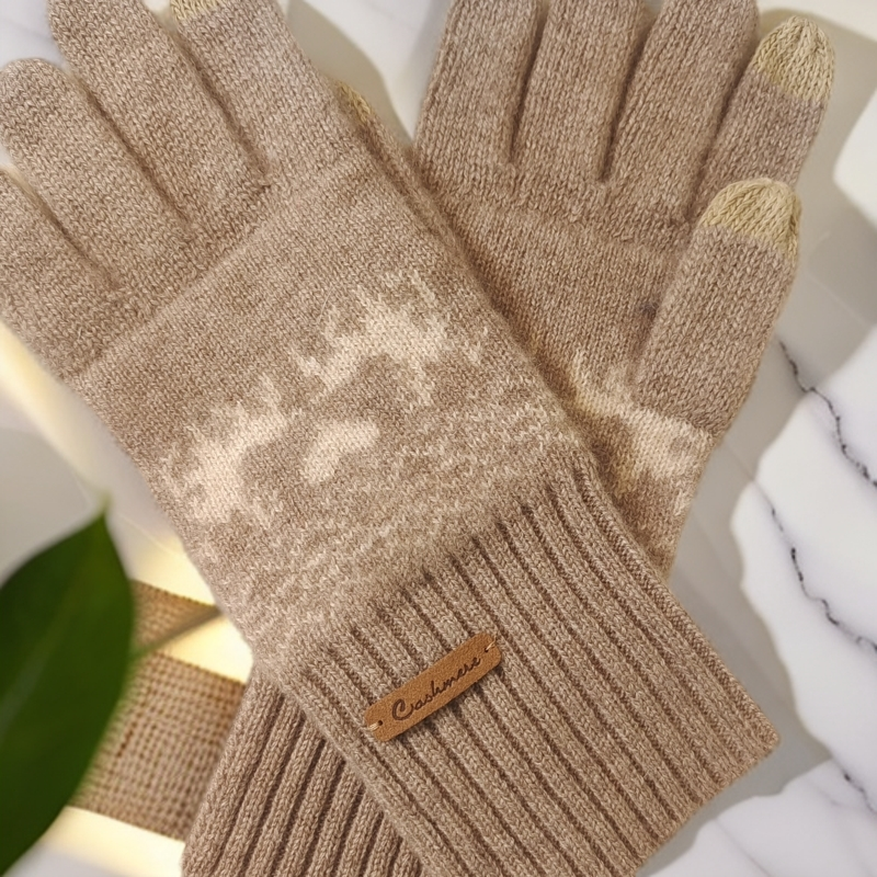 小鹿设计羊绒加绒手套柔软舒适情侣男女秋冬季防寒学生针织加厚