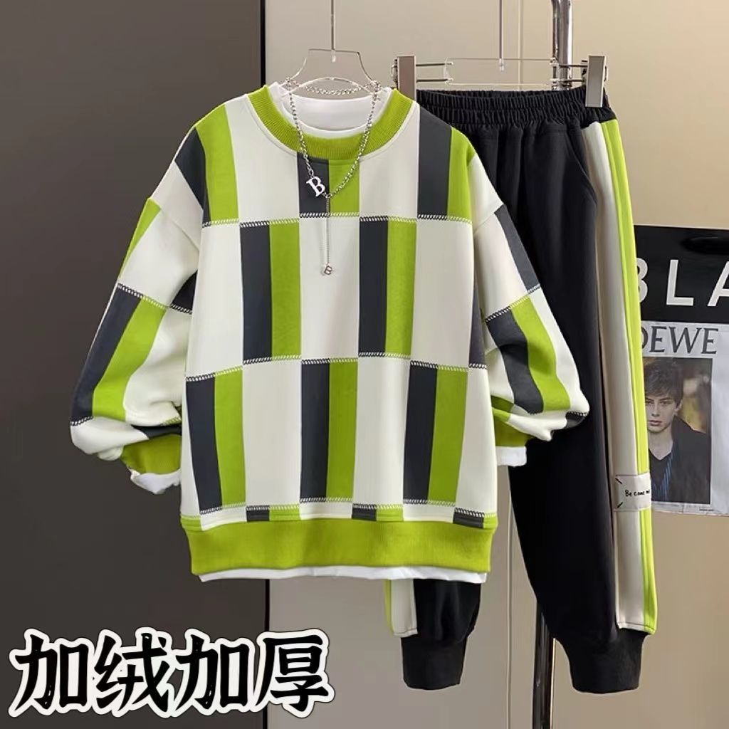 男童冬装套装2023新款潮童中大童圆领卫衣酷帅洋气大男孩秋冬衣服