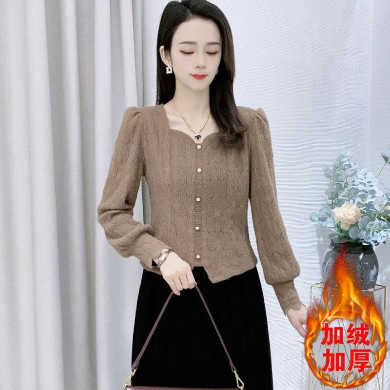 加绒加厚打底衫女士秋冬2023今年流行新款小个子漂亮气质外穿上衣