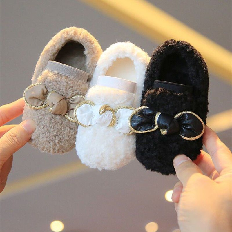 女童棉鞋公主毛毛鞋秋冬季加绒保暖款小女孩豆豆鞋小童软底鞋子潮