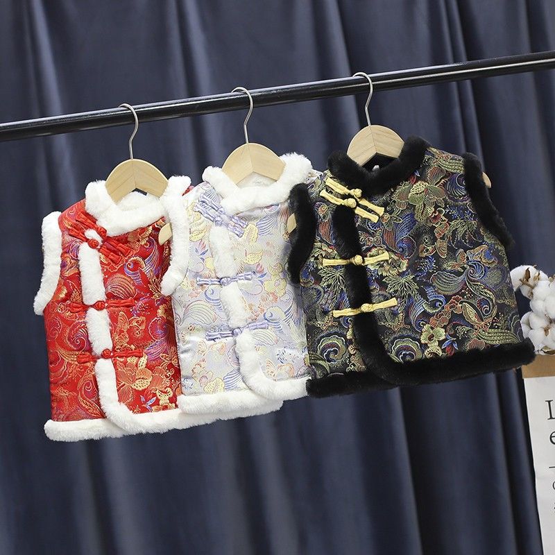 2023新款男女童背心坎肩唐装马甲幼儿小童民族风儿童冬季中国风