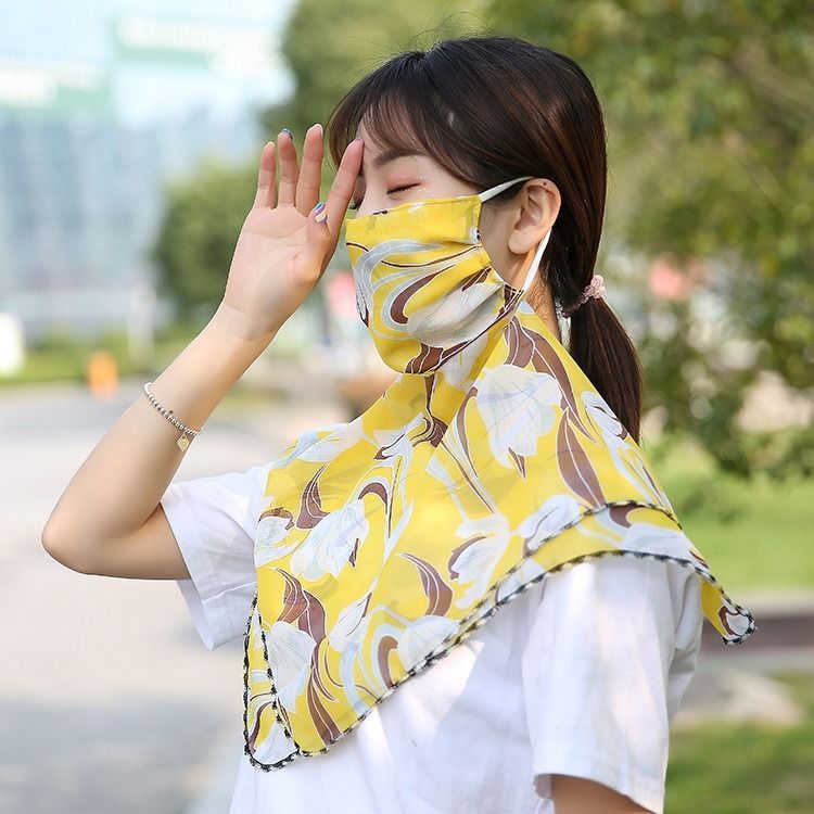 夏季防晒口罩女防紫外线护颈脖薄款透气夏天蕾丝面纱面罩全脸X73