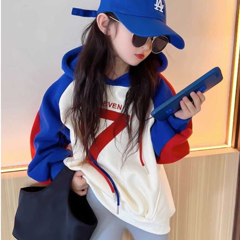 女童秋冬卫衣2023秋装新款网红休闲字母宽松上衣洋气连帽中大童潮