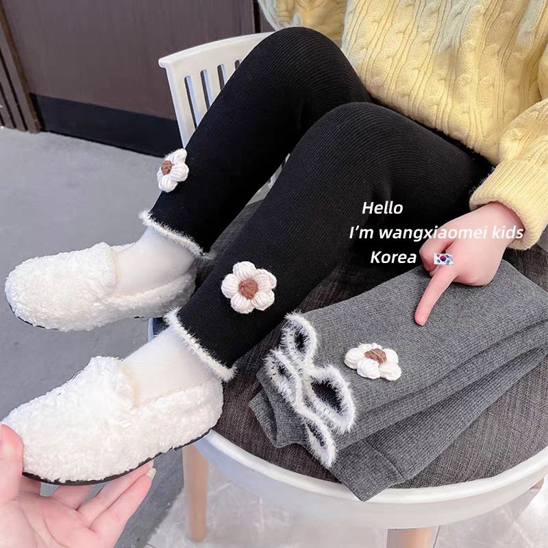 【花若烟】女童加绒打底裤秋冬2023新款婴儿绒外穿宝宝一体绒洋气