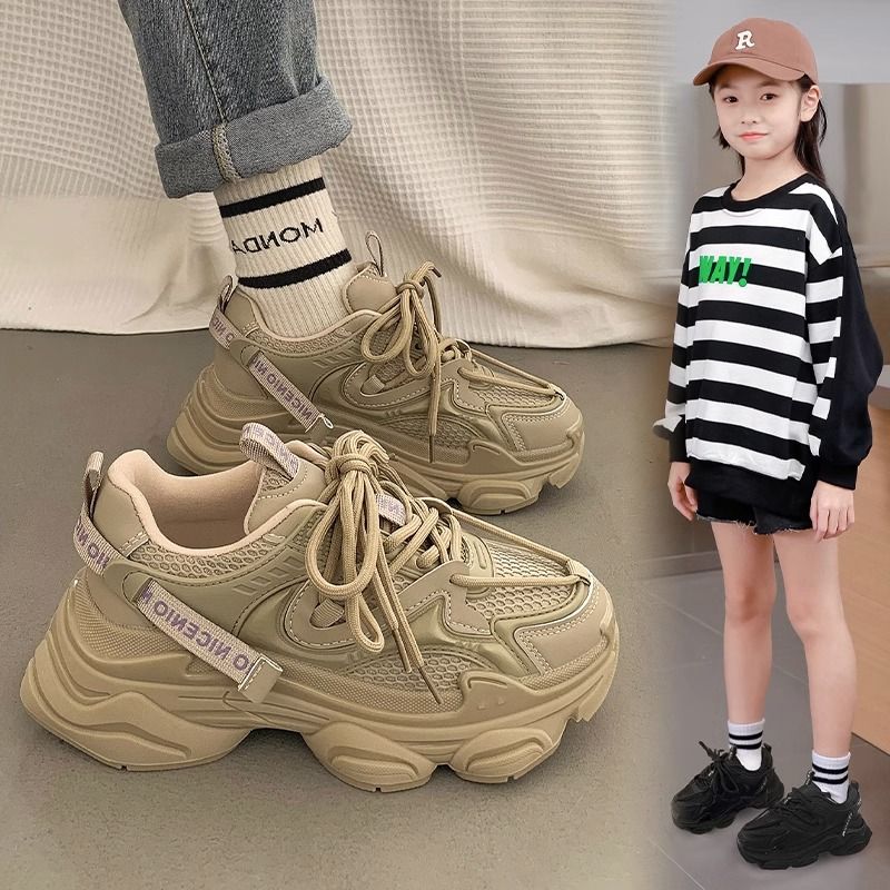 【花若烟】女童鞋子2023秋季新款中大童爆款老爹鞋小女孩休闲鞋透