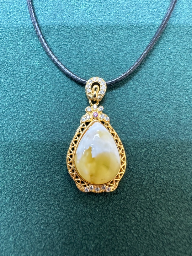 老珠宝铺子文玩镶嵌白花蜡吊坠春夏秋冬毛衣链云上手工气质时尚