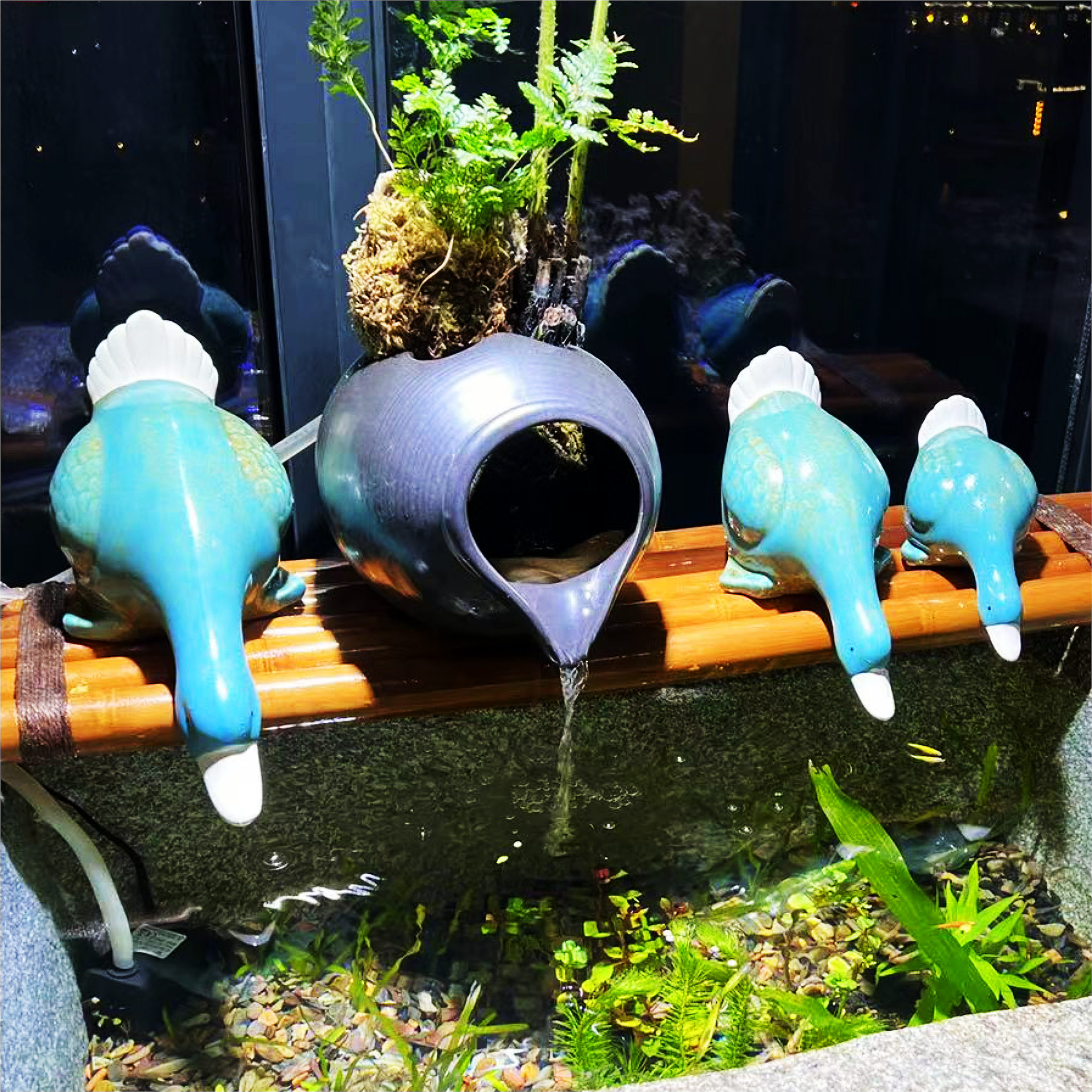 陶瓷流水罐竹排鸭子流水陶罐水培绿植沼泽过滤缺口百搭简约流水罐