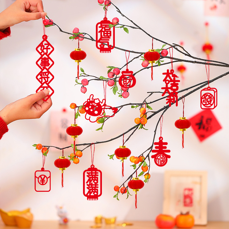 龙年2024过年装饰挂件无纺布挂饰树上新年春节绿植盆栽盆景布置品