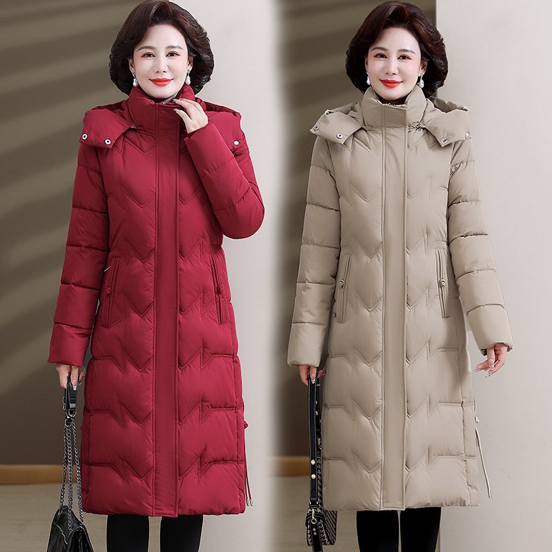 200斤加大码中老年棉衣女士中长款新款妈妈装羽棉服时尚过膝棉袄