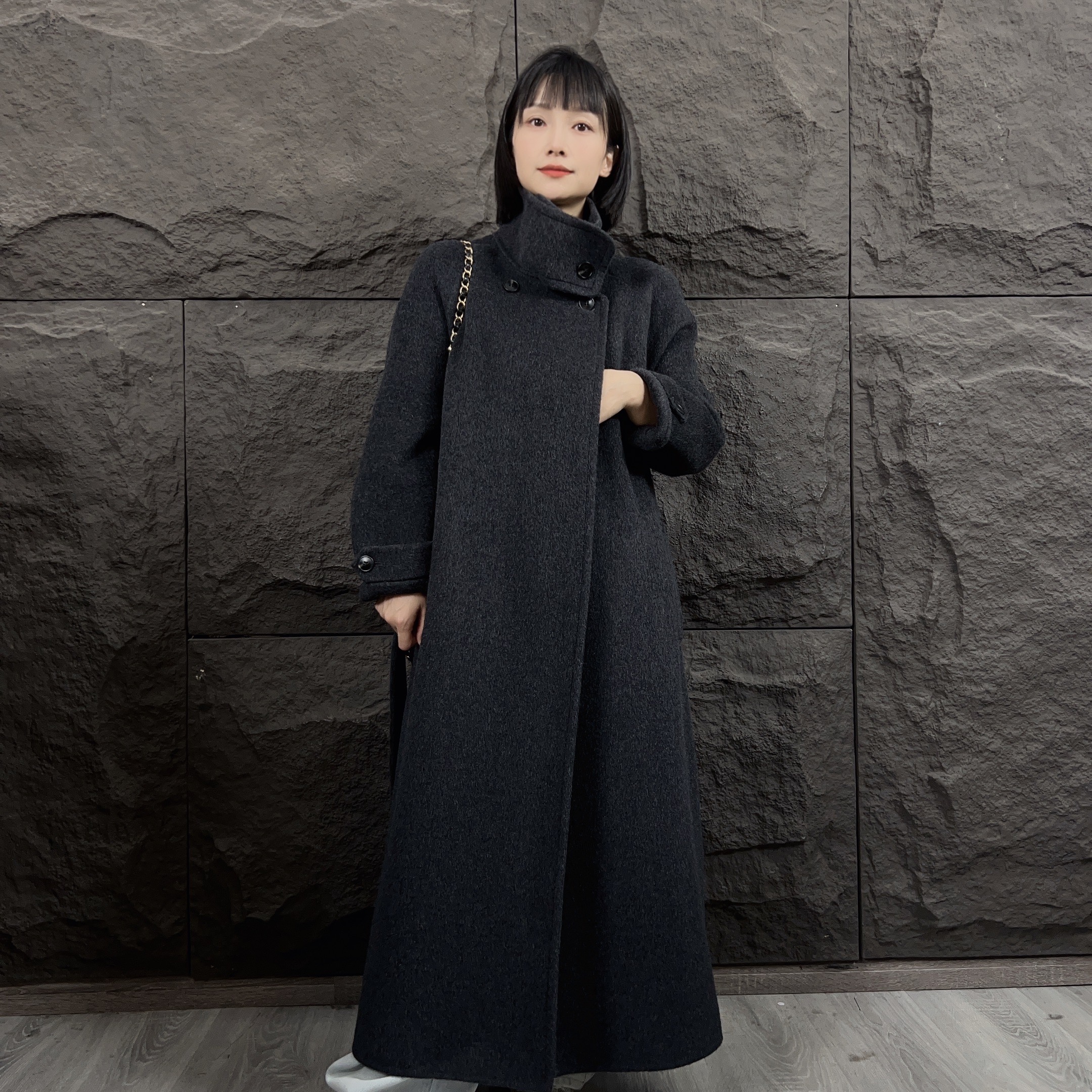 长款立领羊毛大衣气质宽松双面加厚秋冬冬季显瘦过膝时尚