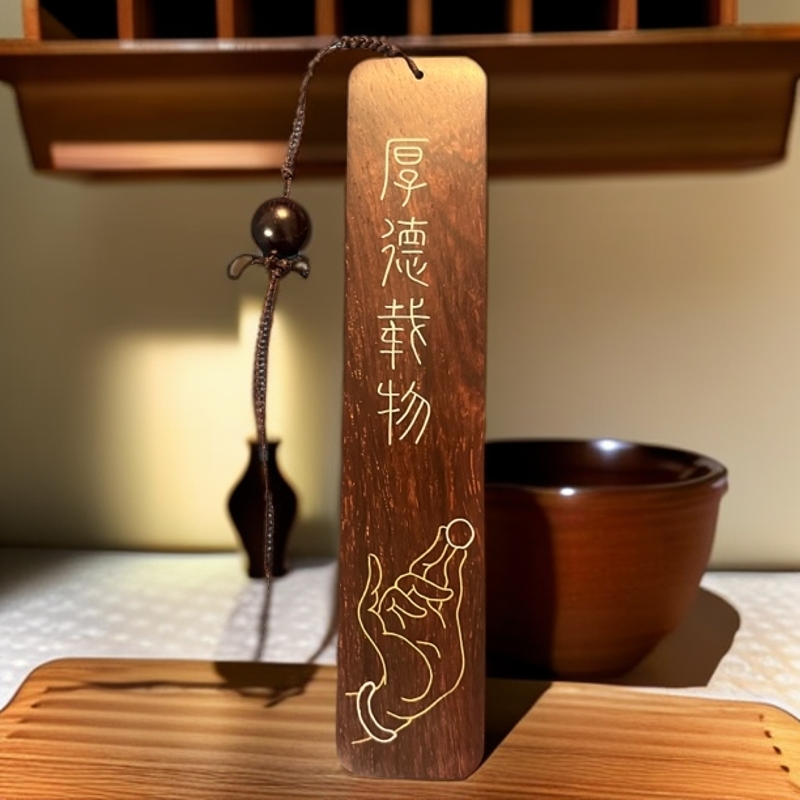 手工制作 银丝镶嵌 小叶紫檀“厚德载物”书签