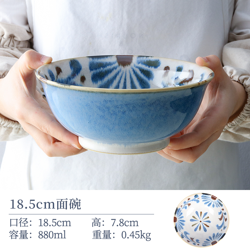 【单支】日本进口美浓烧冲绳花面碗18.5cm