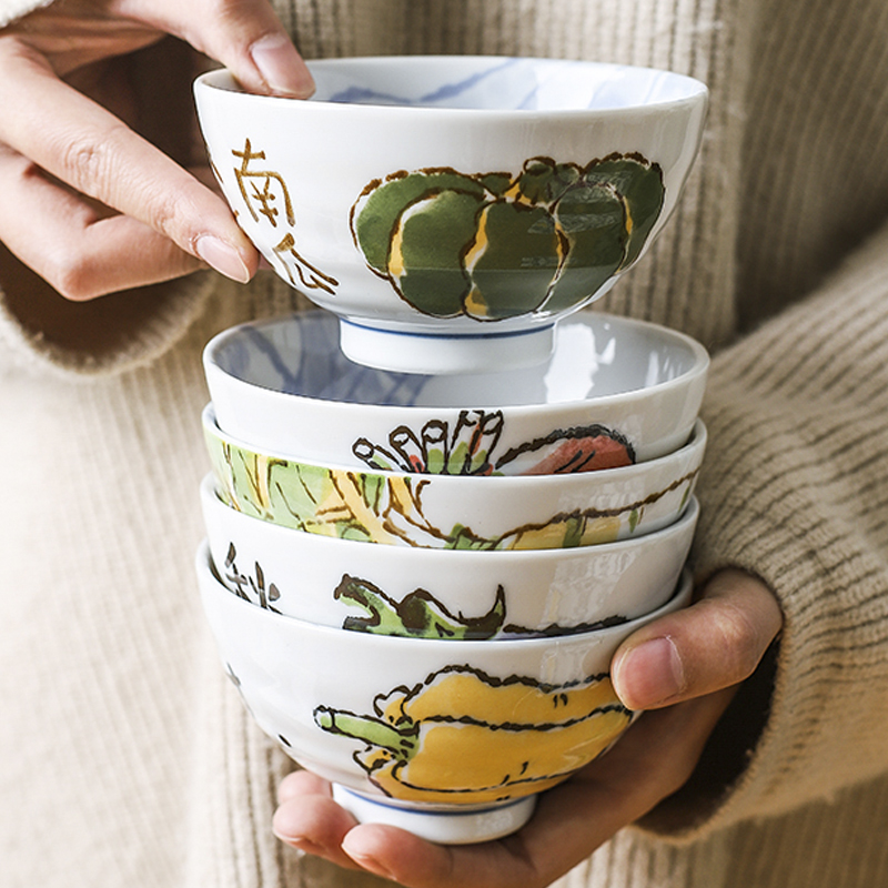 【5件套】日本进口美浓烧蔬菜饭碗小汤碗11.5cm