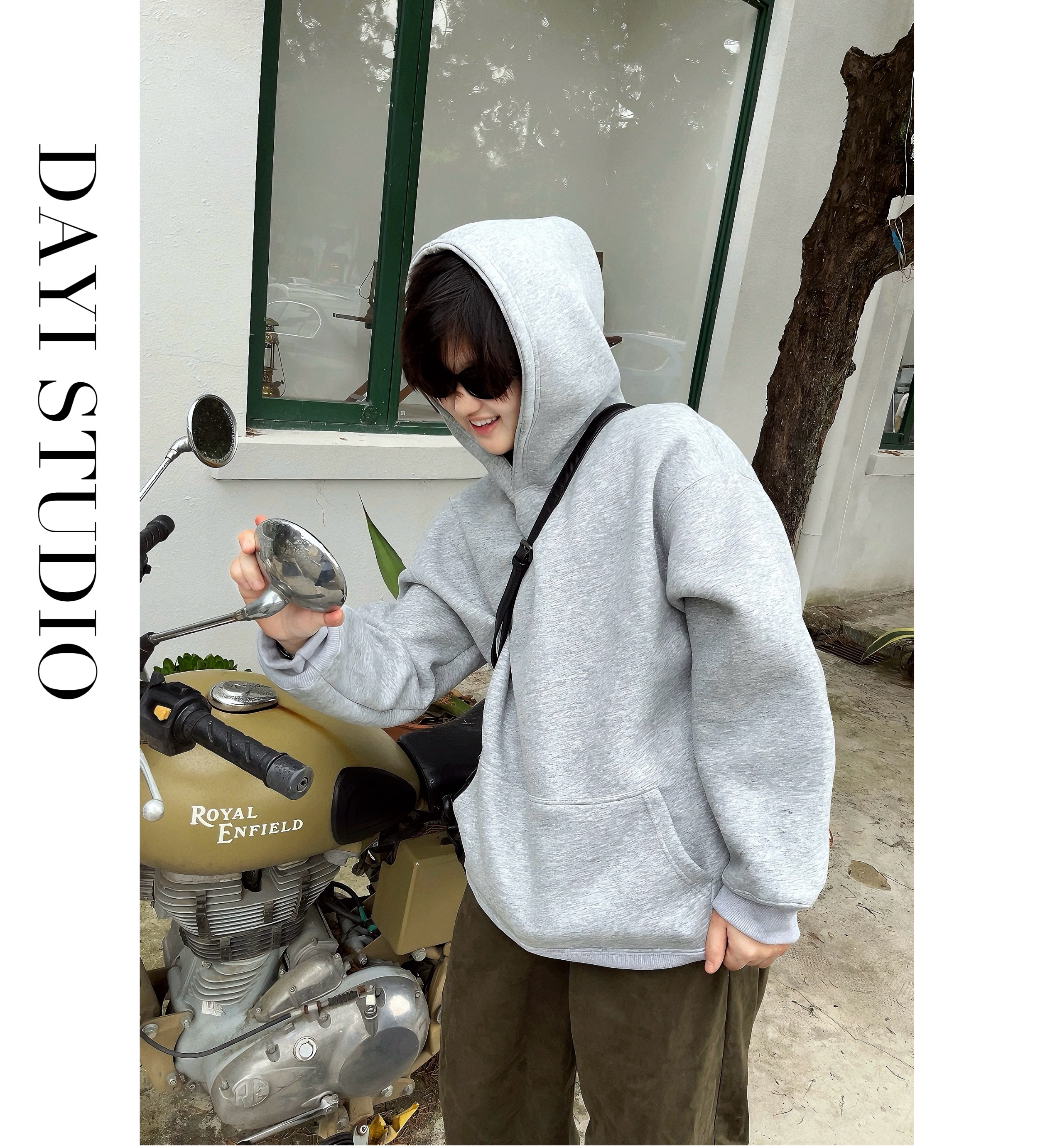 春秋800g重磅慵懒正肩连帽纯色韩版带帽加厚休闲百搭男生卫衣