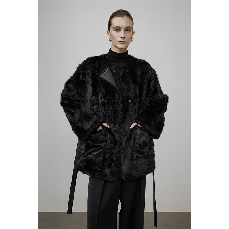 【双11】UNSPOKEN无领落肩 经典简约大气系带外套UD24W164