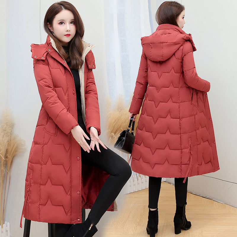 外套中长款修身加厚保暖过膝冬季女装大码显瘦时尚女士连帽宽松